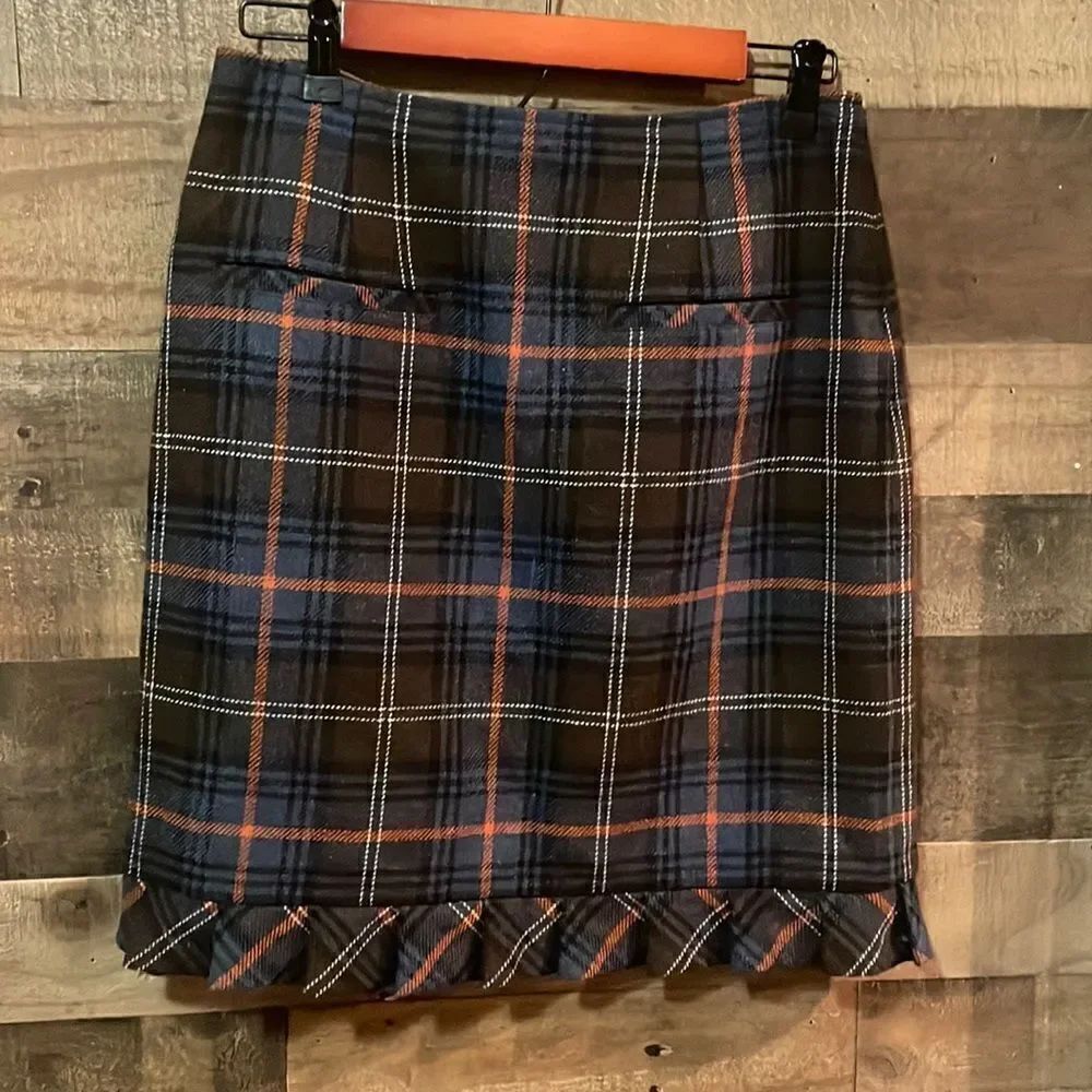 CAbi Plaid Chilly Chantilly Wool Blend Skirt